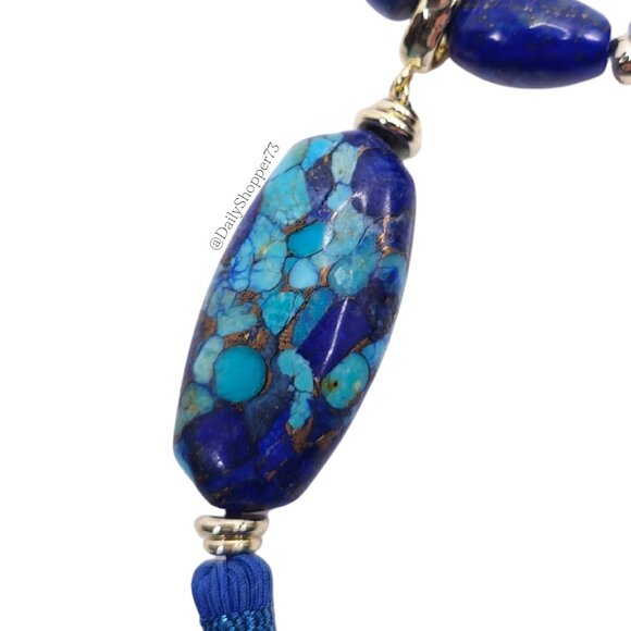 Kendra Scott Blue & Gold "Insley" Long Stone Pendant Tassel Necklace - Picture 8 of 11